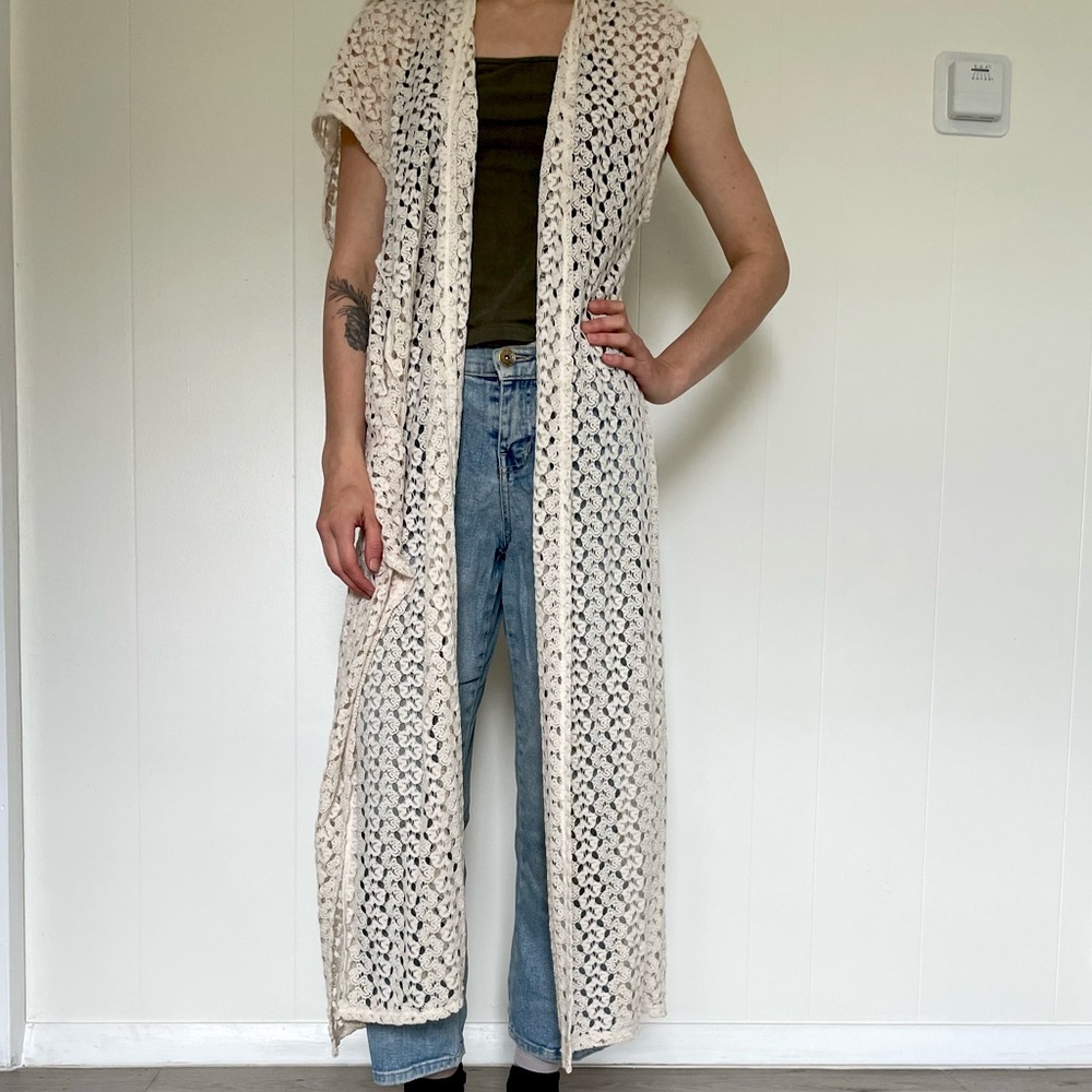 long white lace vest